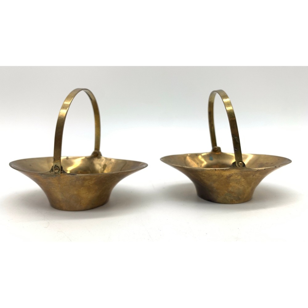 Vtg Solid Brass Miniature Baskets Teddy Bear Figurine Lot Set Mid Century Decor - Picture 7 of 14